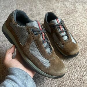 VTG 00s / Y2K Prada Americas Cup Brown Suede Leather Sneakers